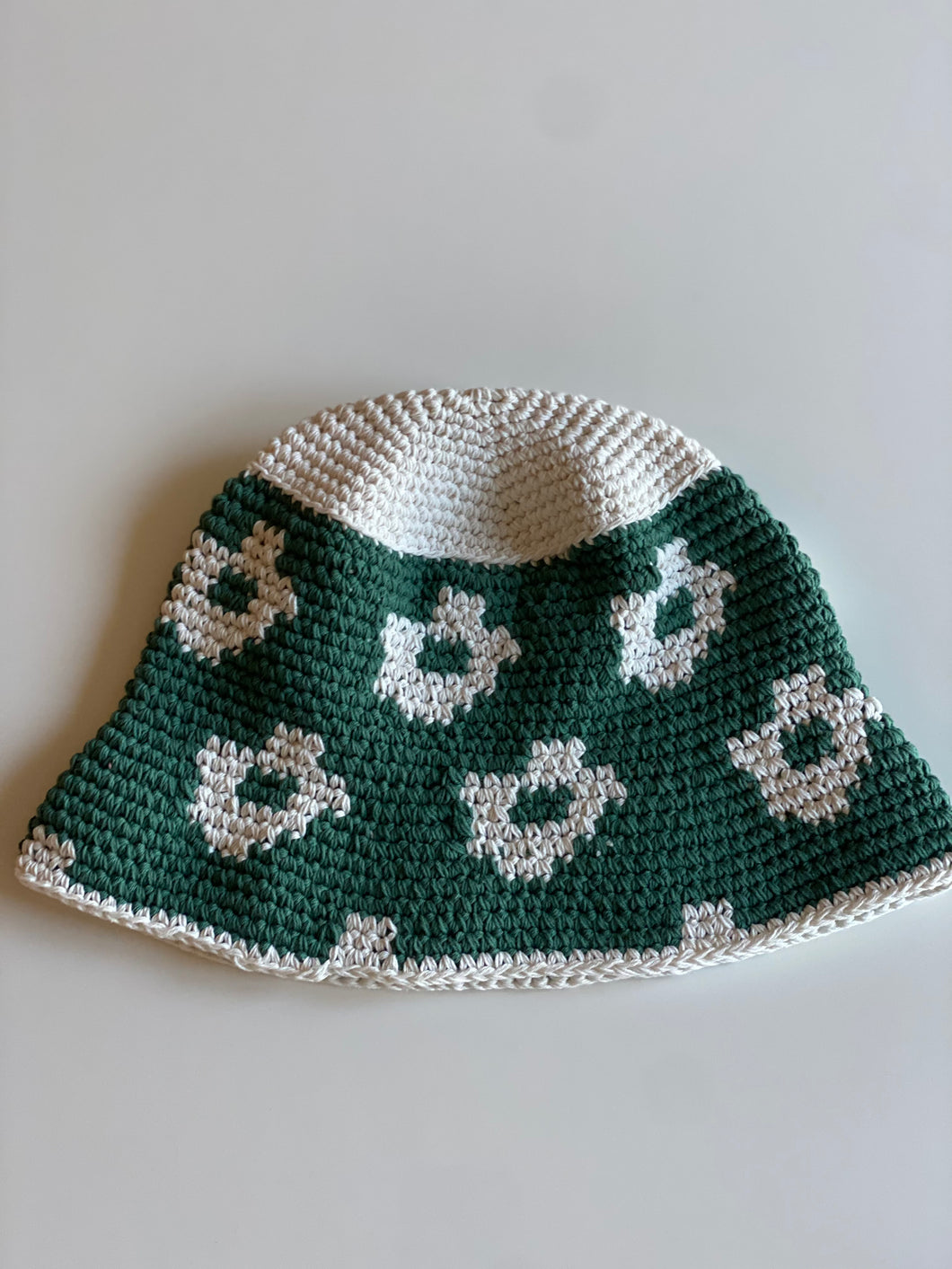 Green and White Hearted Hat